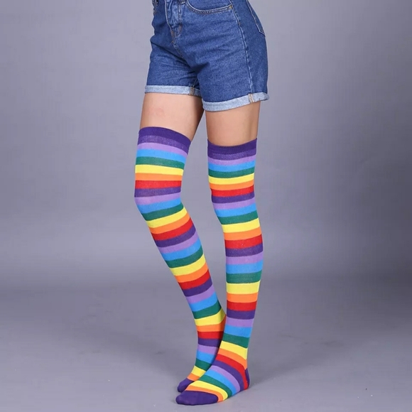 Accessories - Cute colorful rainbow above the knee socks